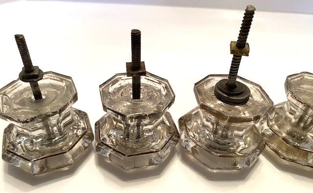 Set of 6 Antique Clear Glass 2″ Octagon Dresser/Cabinet Pulls/Knobs w/Screws