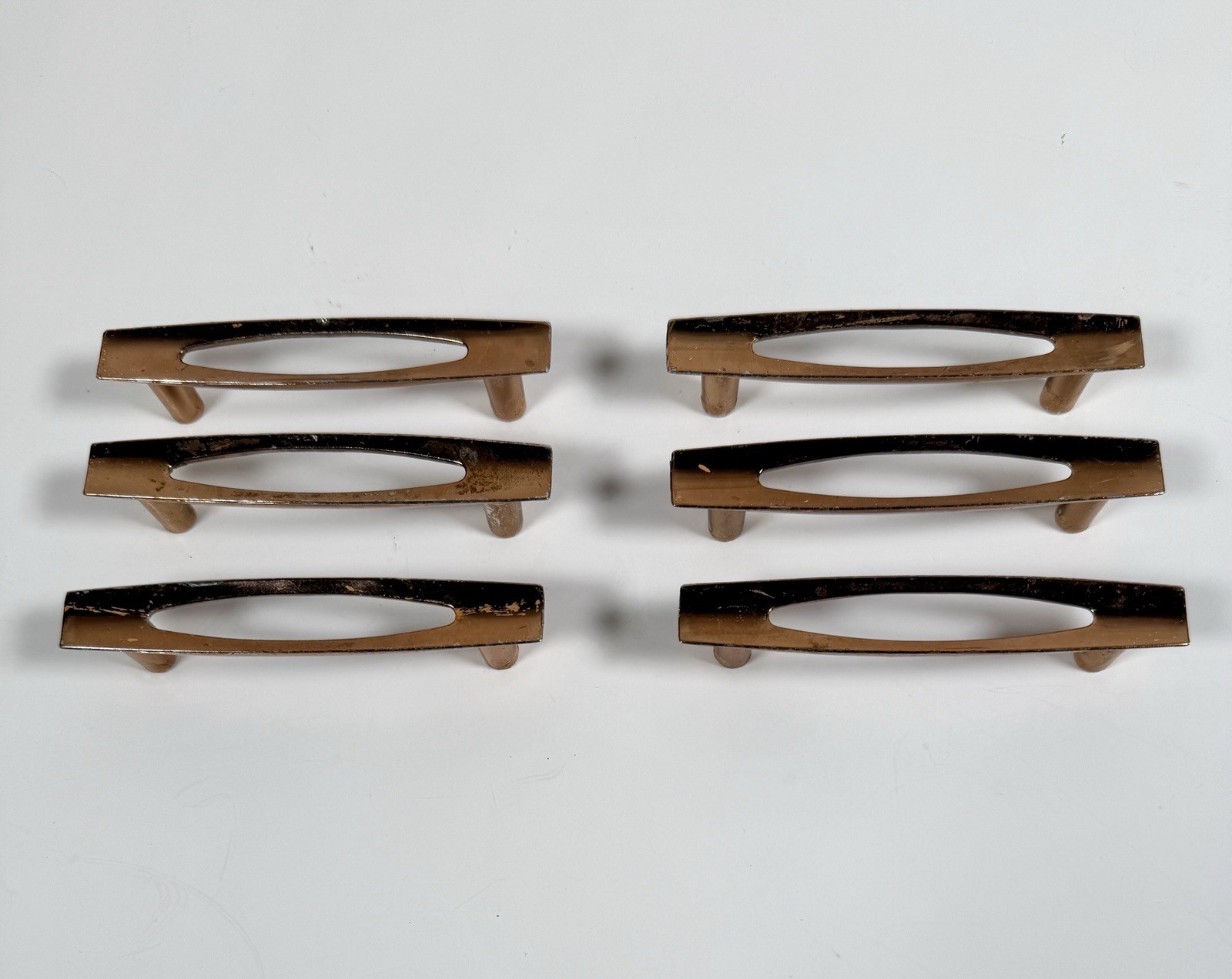 Vtg MCM AJAX Nordic Modern Copper Tone Drawer Door Pull Handle 3” Center Lot 6