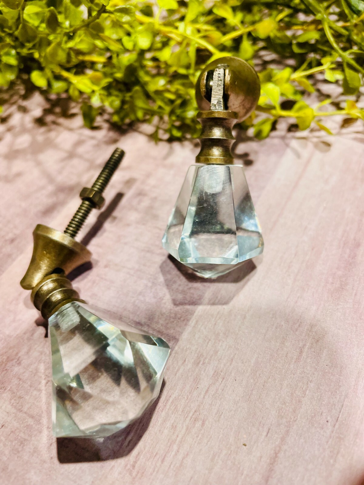 Vintage-Brass Teardrop Glass Drawer Pull Handle Furniture Cabinet Knob Hardware