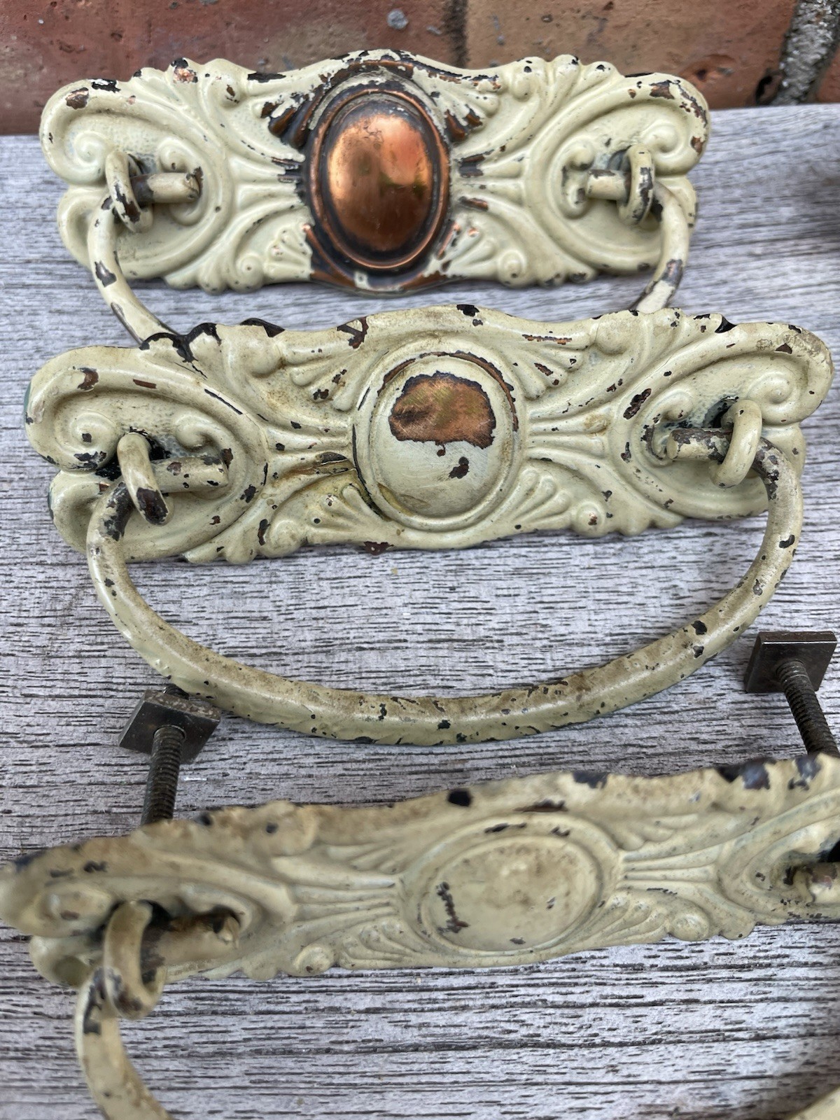 🔥 8 • Antique Art Deco Japanned Steel Dresser Drawer Bail Pull Handles Cabinet