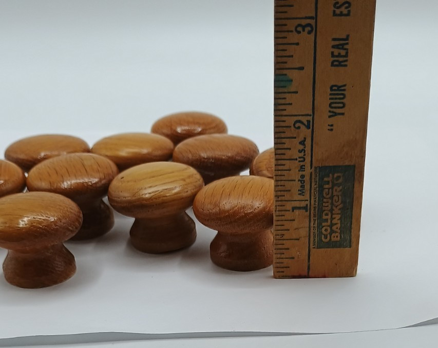 10 Vintage Round Wood Oak Mushroom Drawer Pull Knobs 1.5″