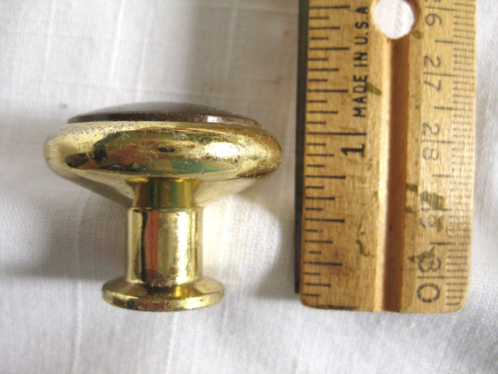 MCM Vintage Brass Finish Brown Acrylic Mushroom Drawer Knob Cabinet Pulls Lot 4