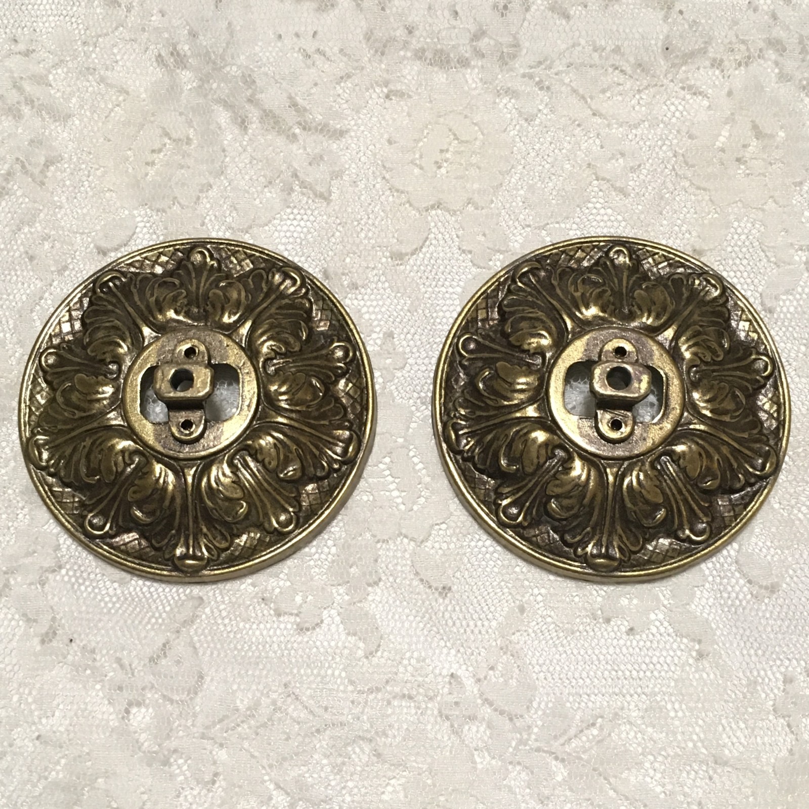 Vintage Brass Dresser Hardware Drawer Pull Plates Ornate 2 pcs