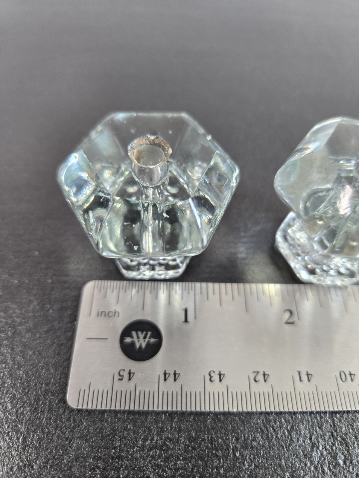 Antique Clear Glass Cabinet Knobs Hexagonal Lot Of Four