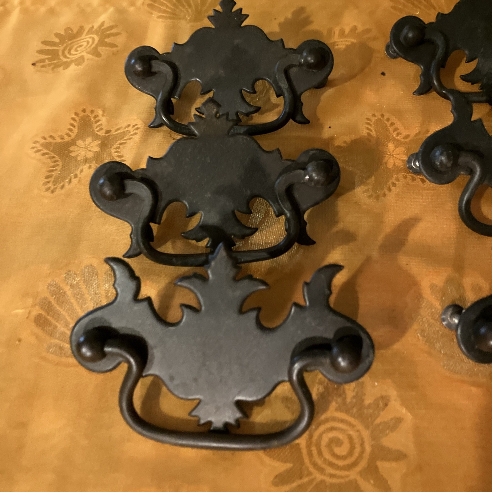 Set of 6 Vintage Metal Drawer Pulls Batwing USA Chippendale Style With Screws