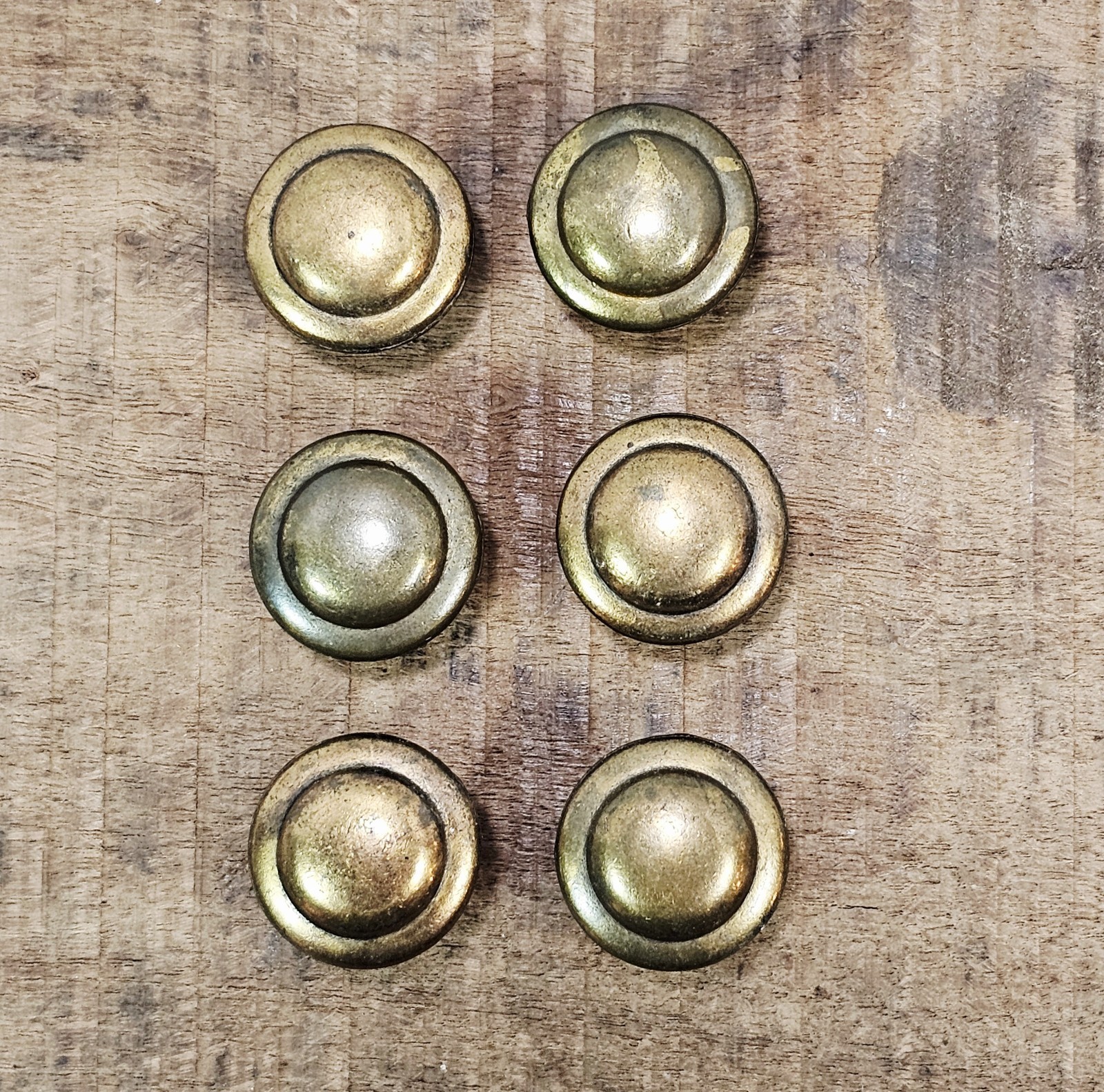 Antique Drawer Pulls Knobs Lot of 6 1.0″ Wide Antique Gold 1/2″ Tall 1920s