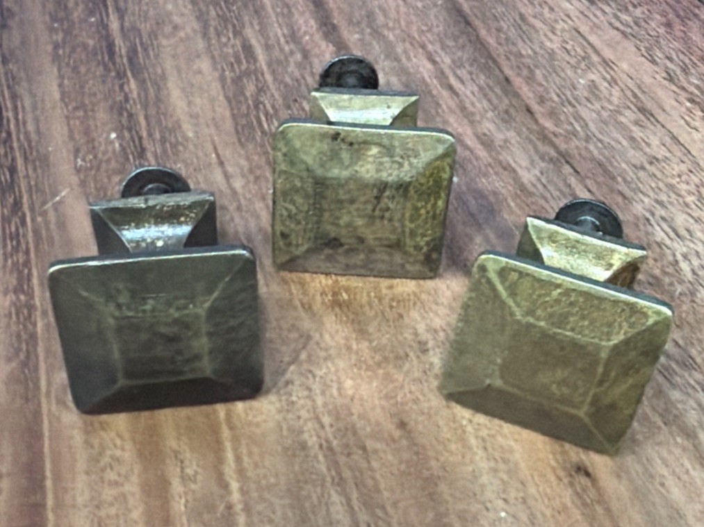 Set of 3 Antique/Vintage Solid Brass Mission Style Drawer Pulls Square Beveled