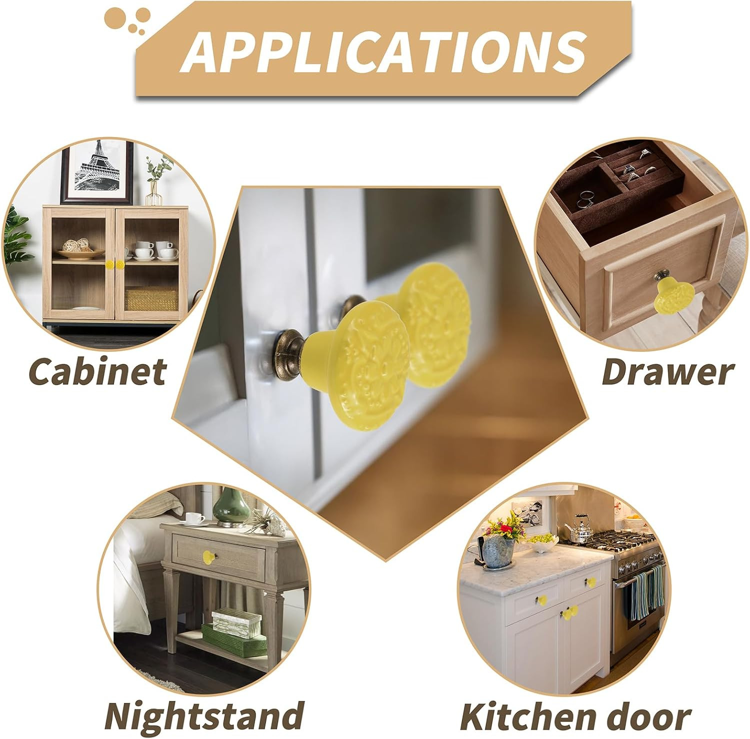 Yellow Ceramic Knobs 10 Pack Flower Drawer Pulls Vintage Cabinet Knobs – Antique