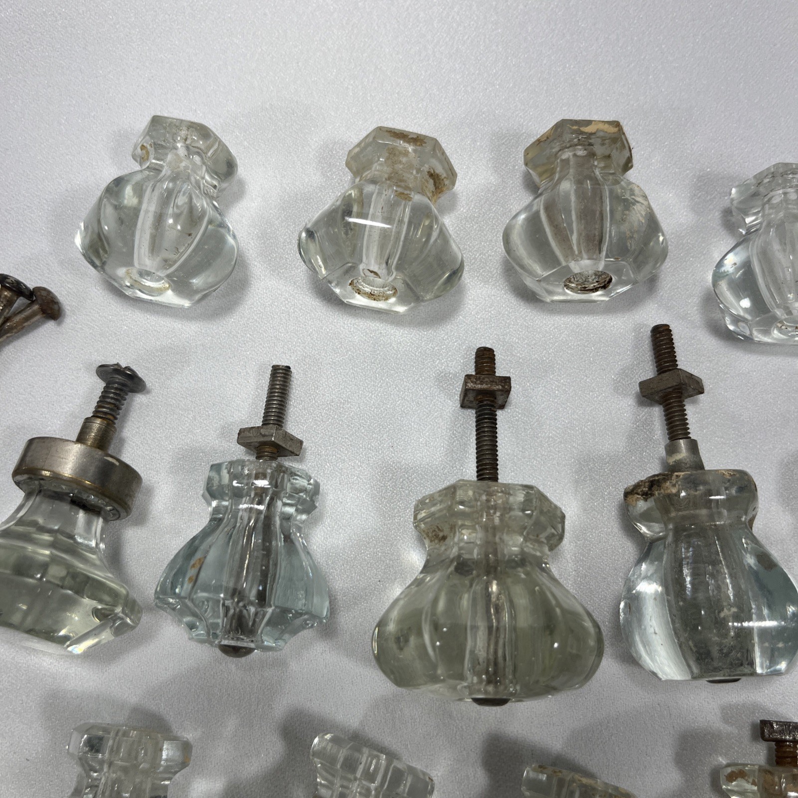 Lot Of 52 Antique Vintage Clear Glass Drawer Knobs-Salvage-Crafting-Restoration