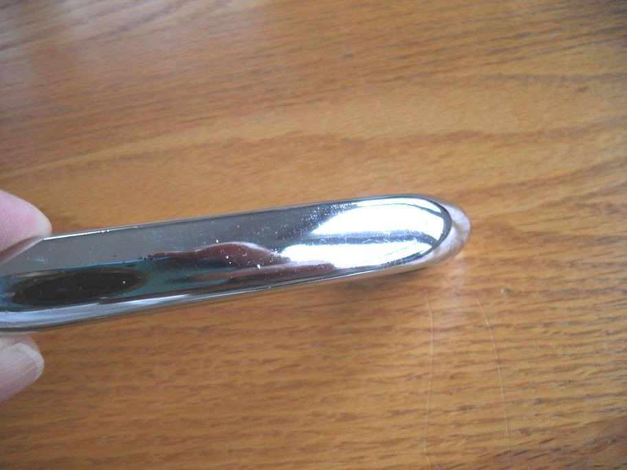 Two Vintage Chrome Drawer Pulls w Flared Bases Cabinet Door / Dresser Handles