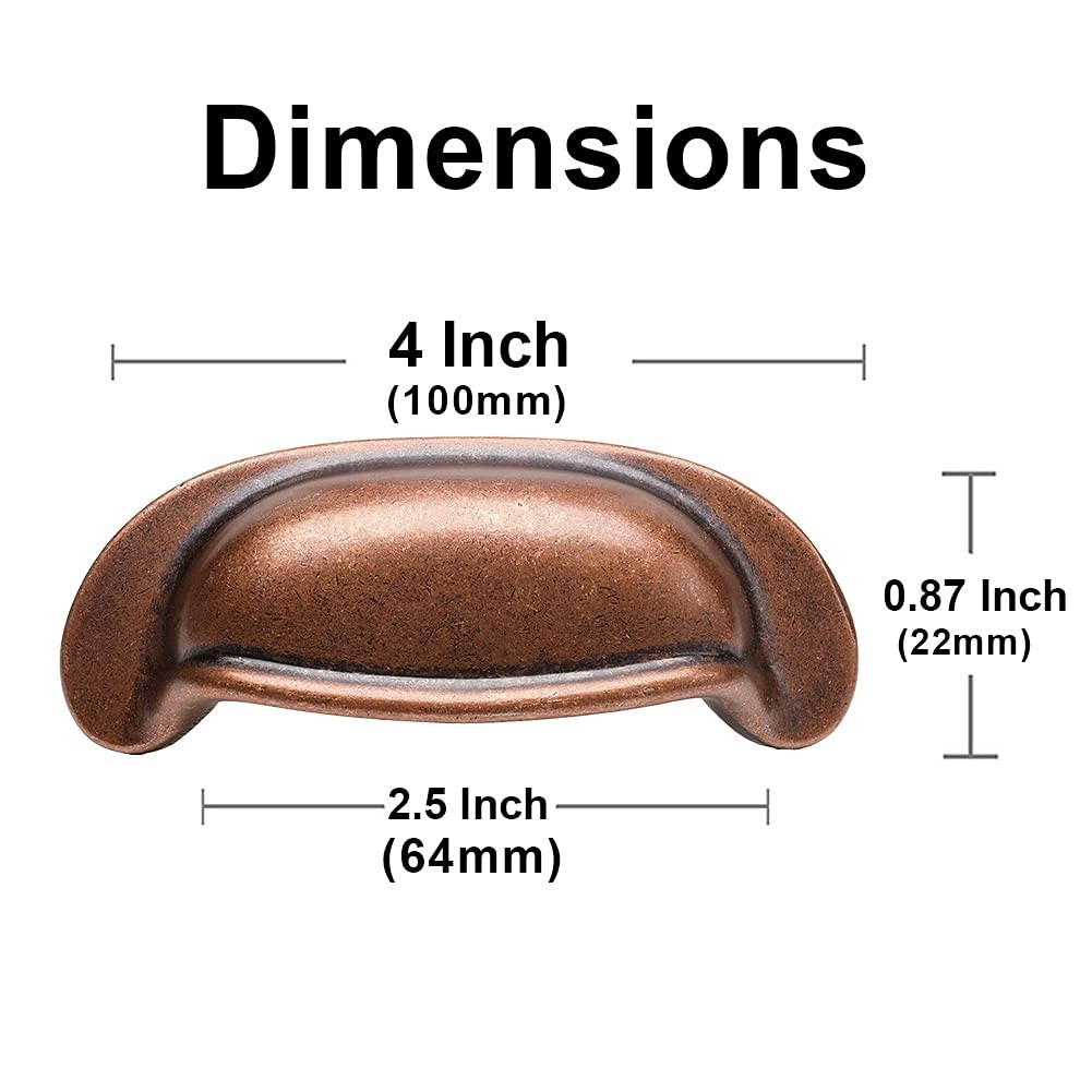 10 Pack Bin Cup Drawer Handles 2.5″ Antique Copper Kitchen Cabinet Pulls