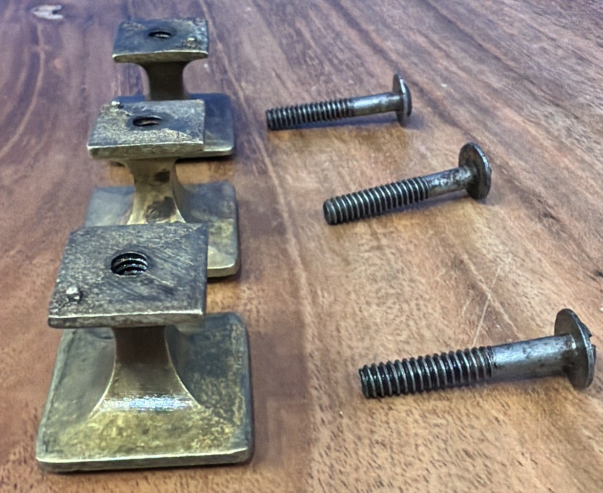 Set of 3 Antique/Vintage Solid Brass Mission Style Drawer Pulls Square Beveled
