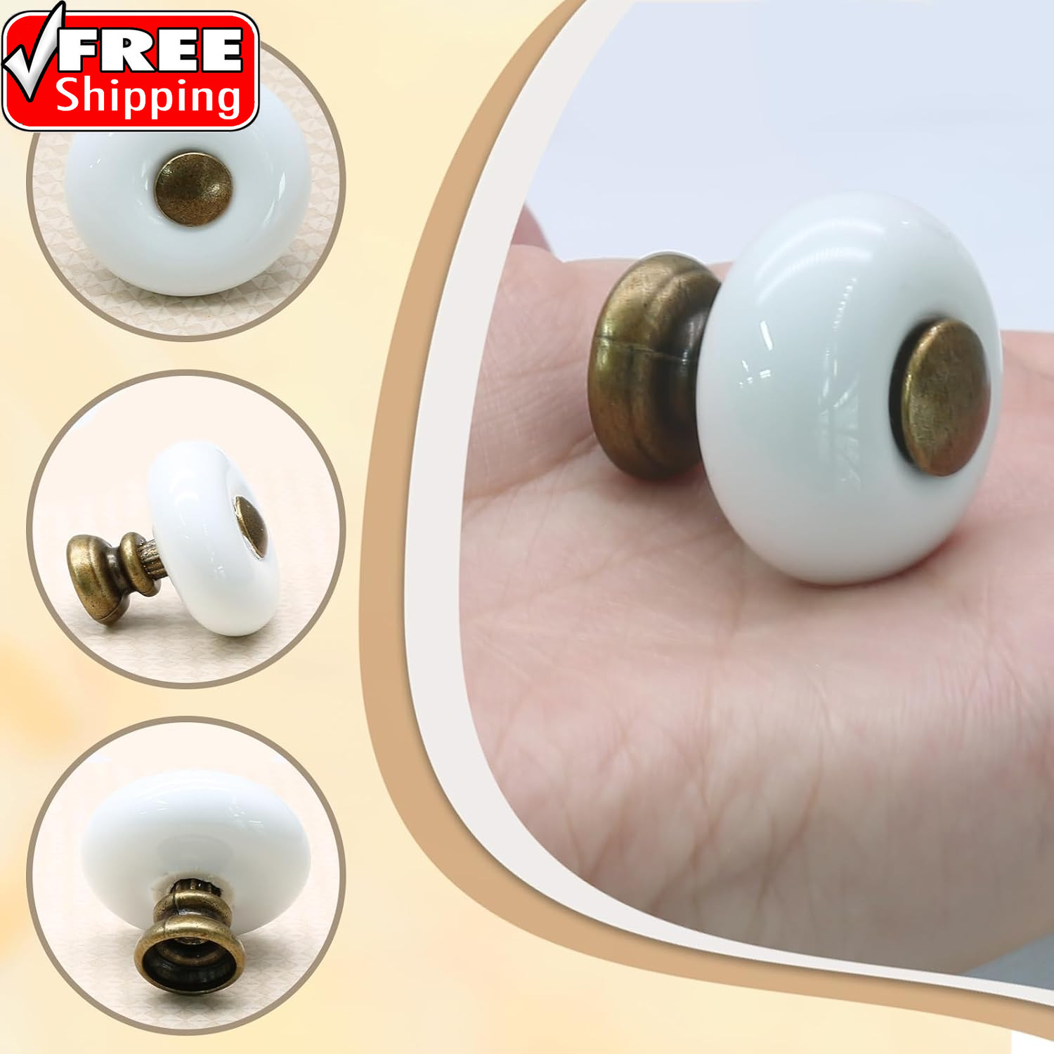 6Pcs White Ceramic Drawer Knobs, Vintage Dresser Knobs with Antique Bronze Point