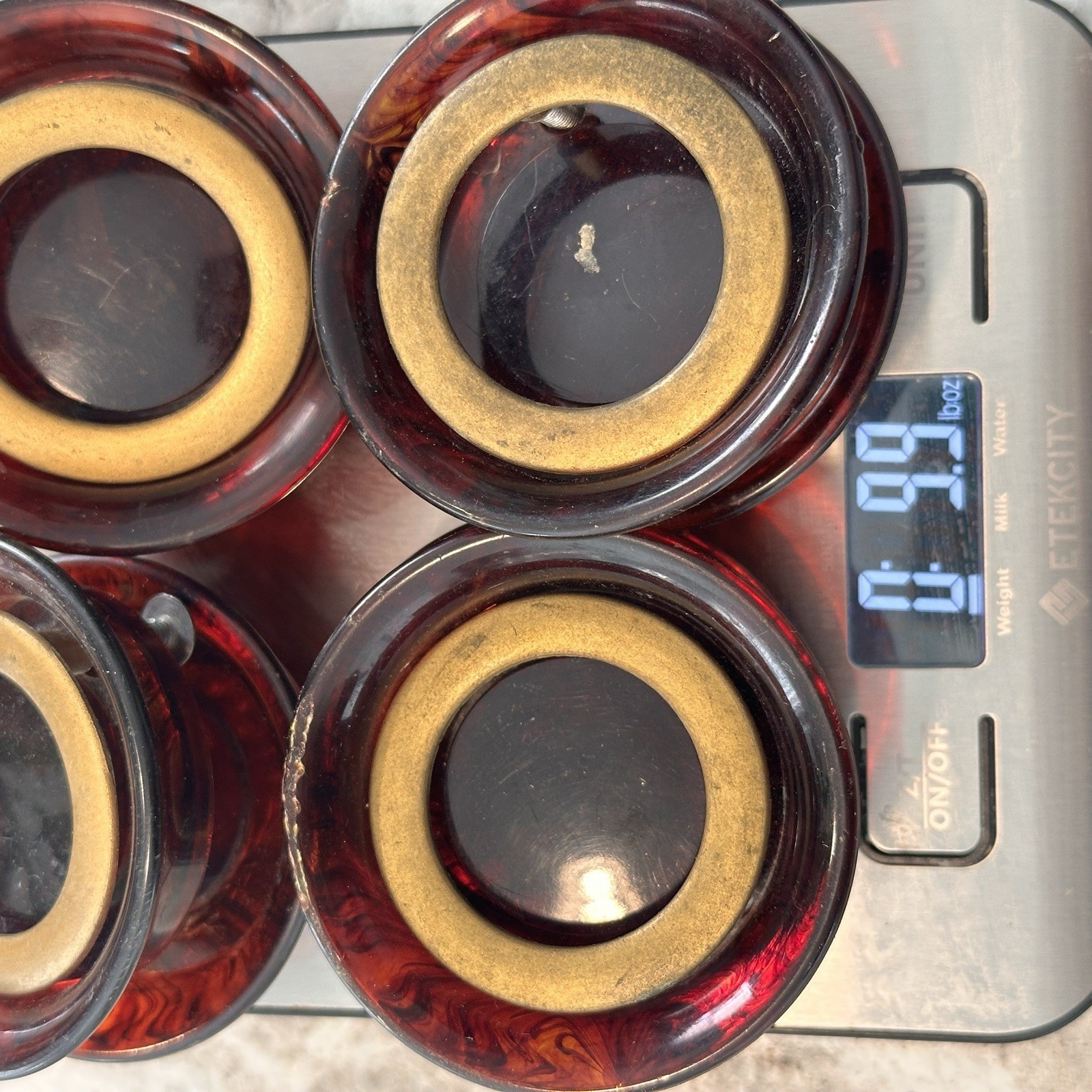 8 Vintage Bakelite Art Deco Butterscotch Cherry Red Swirl Knobs Drawer Pulls