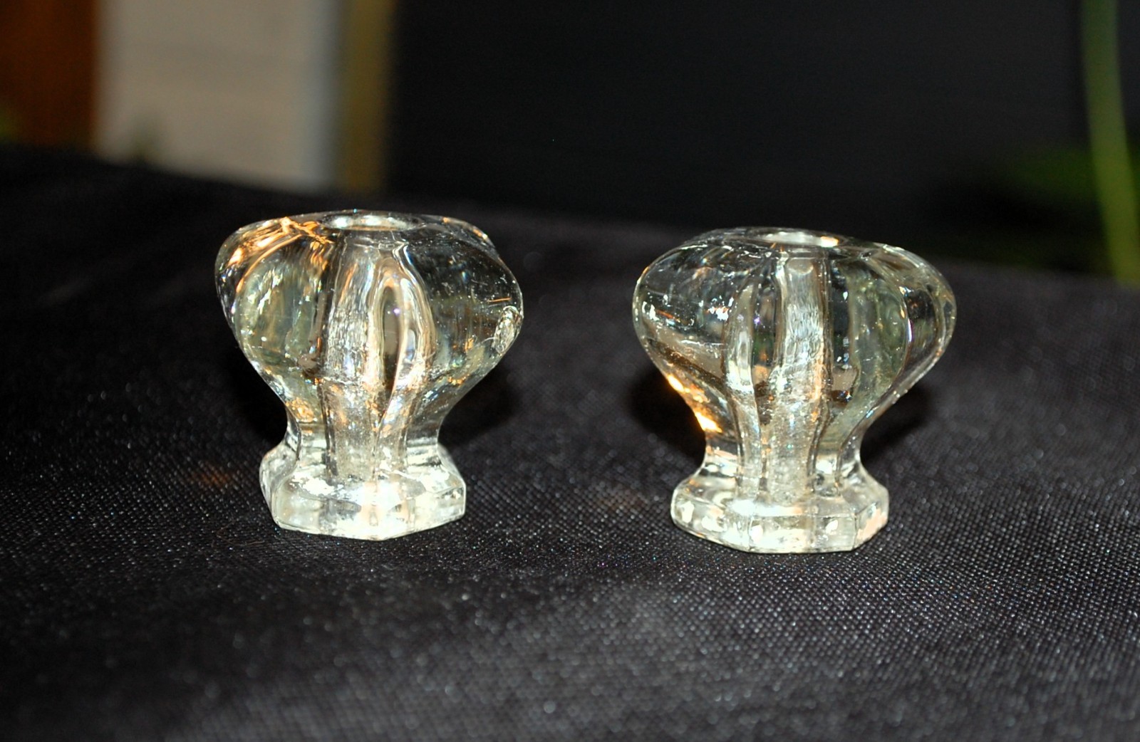 Vintage Antq Clear Glass Hexagon 6 Edge Cabinet Dresser Drawer Knobs X2