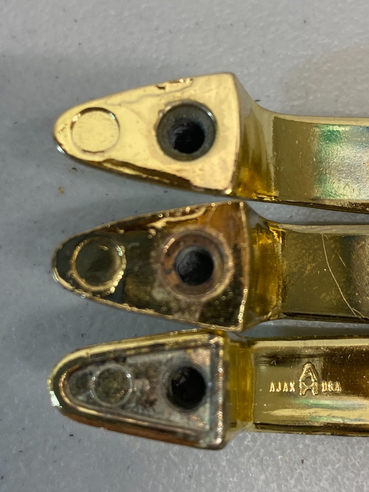 Vintage Ajax MCM Gold Chrome Drawer Pull/Cabinet Handles #530 – Lot of 3