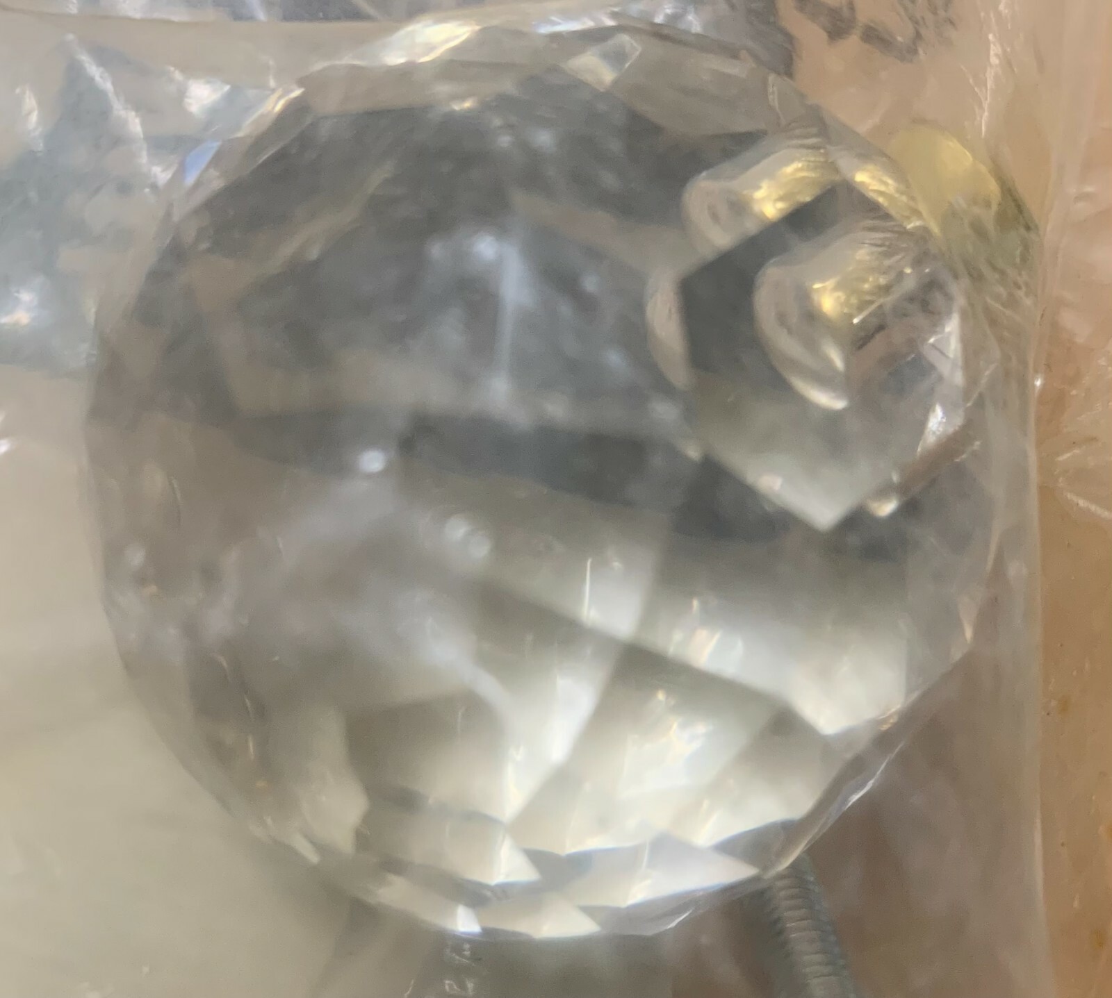 Vintage Belwith Crystal Acrylic Drawer knob faceted round clear brass sealed