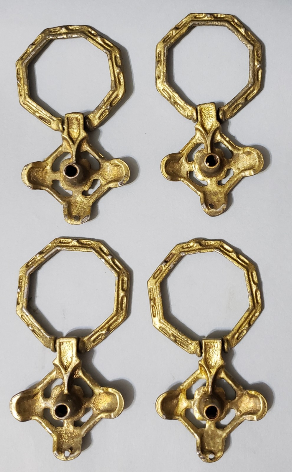 4 Keeler Brass Co Cast Brass Octagonal Ring Pulls F884 Mid-Century 1.75″ x 1.75″