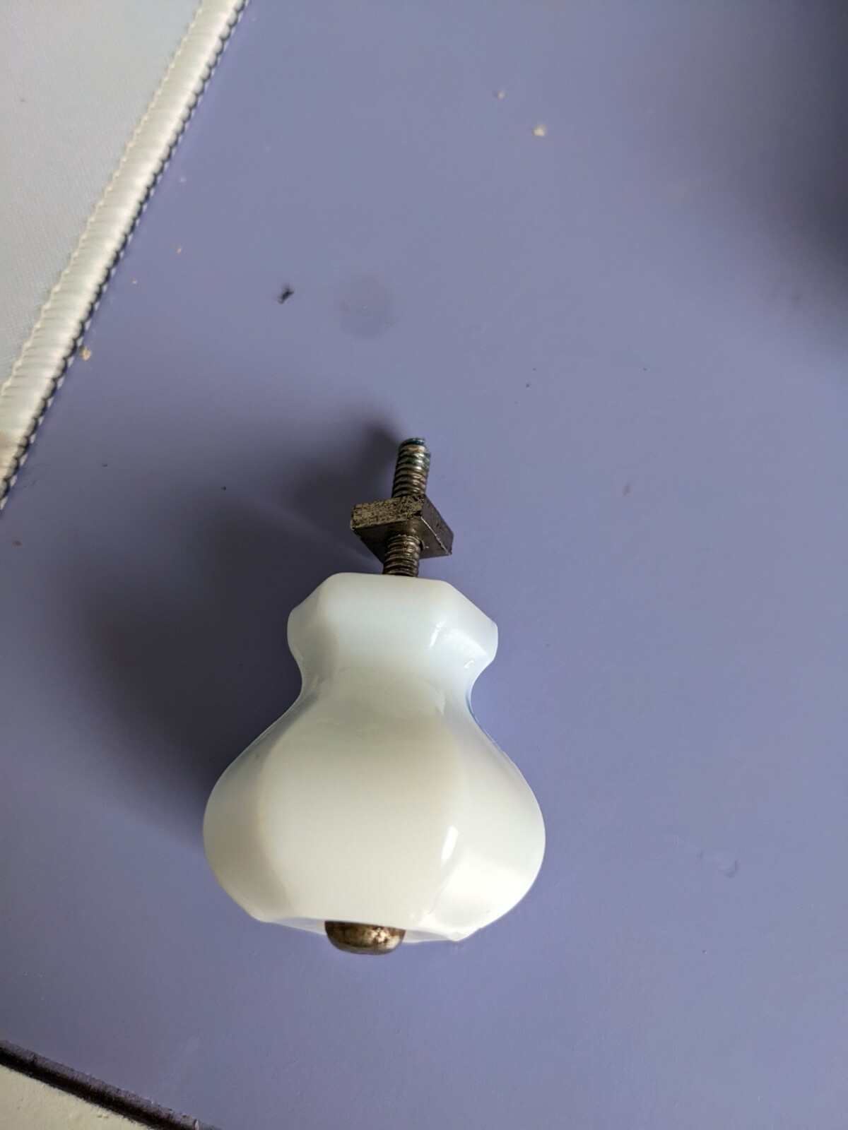 1920’s antique hexagon milk glass cabinet knob drawer pull 1 1/4”diameter