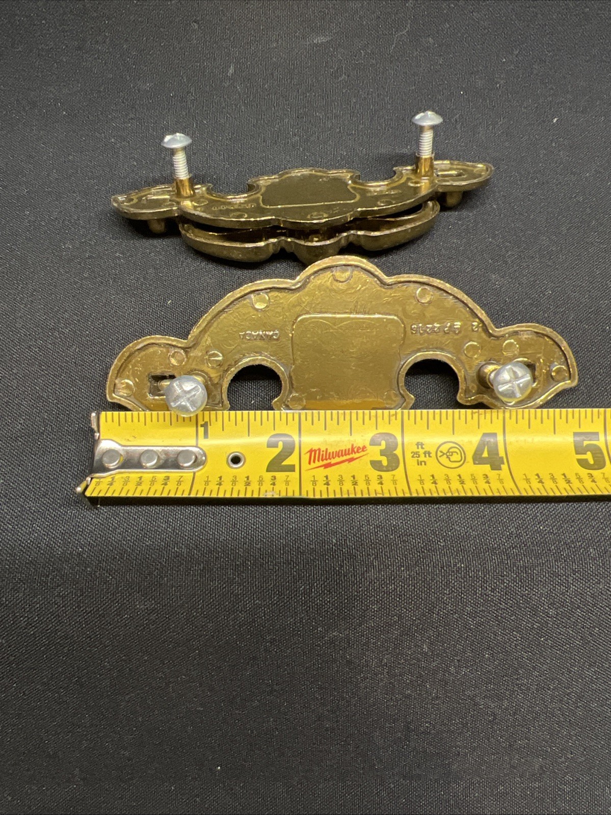 2 VTG Chippendale Bat Wing Geometric Pressed Center Design Gold Tone Drawer Pull