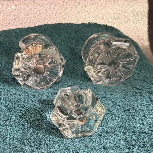 6 small Vintage Clear Glass Cabinet Pulls Knobs Antique 2 Hexagon 4 Octagon