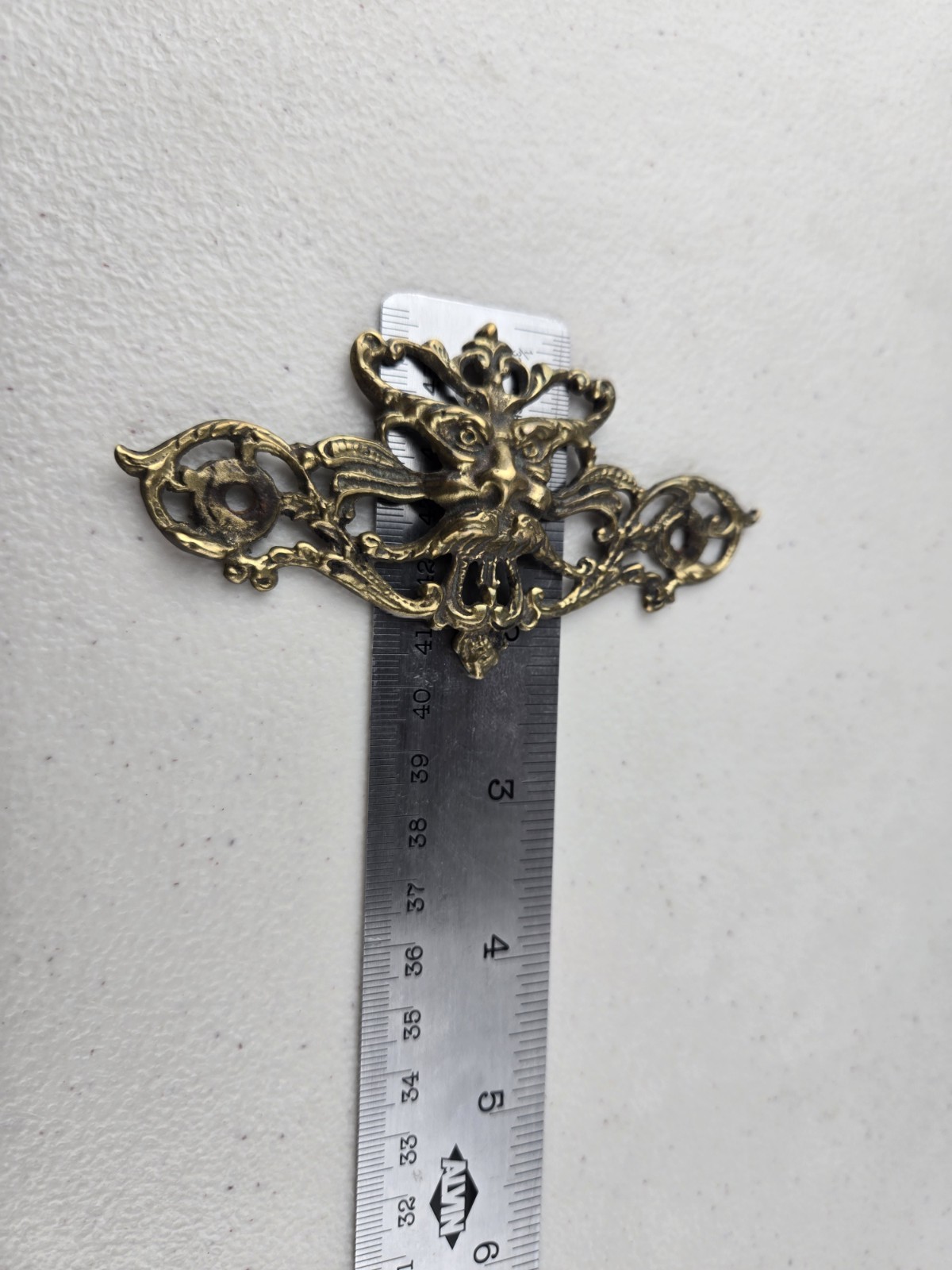 Antique Old Man Wind Winter/ Lion Heavy Brass Drawer Pull Back Plate