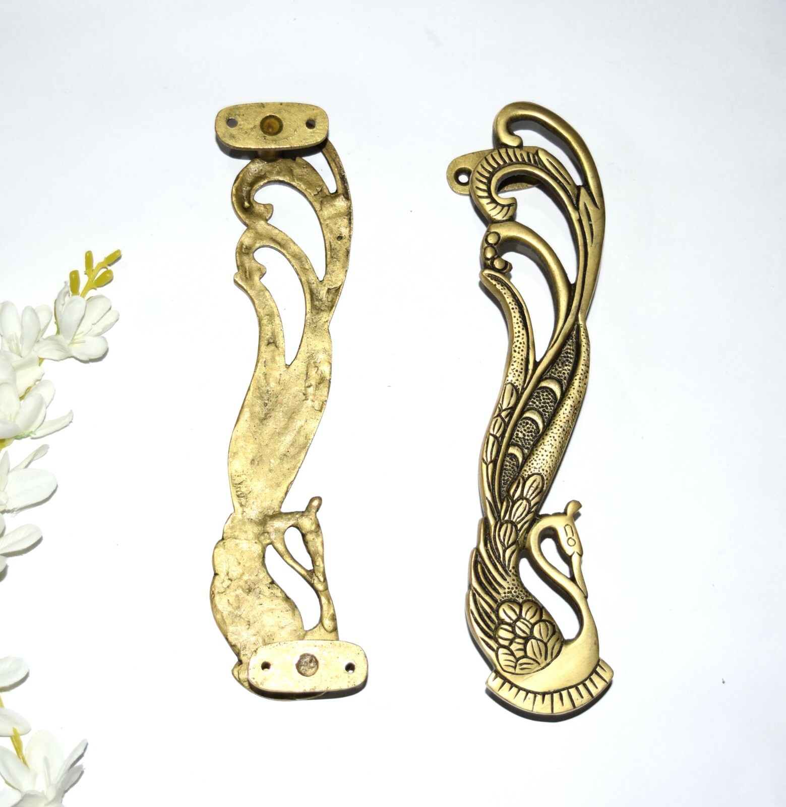 11” Inches Brass Bird Door Pull Set Peacock Design Exquisite Gate Handle GTX