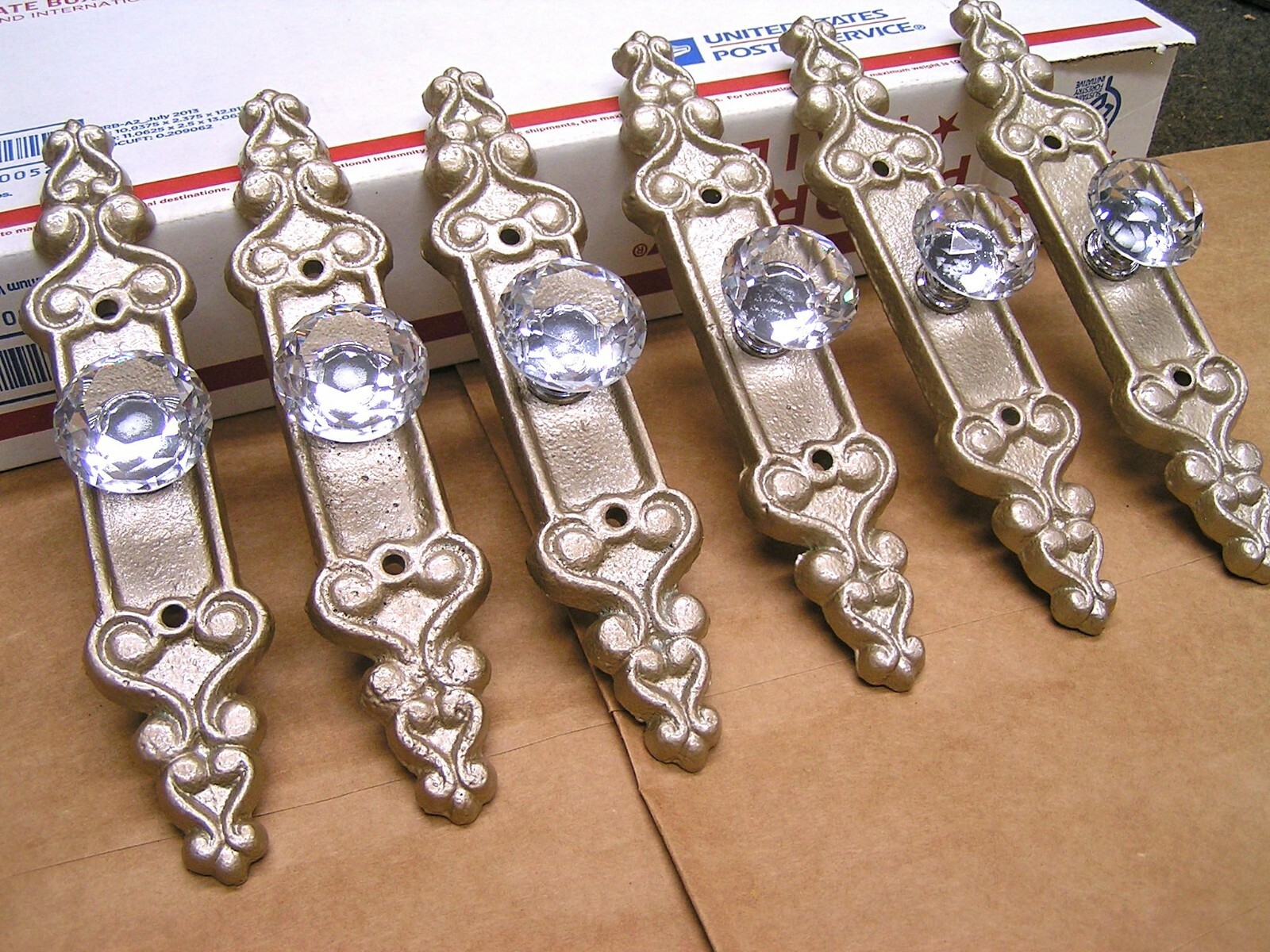 SIX Crystal style GLASS cabinet drawer pulls knobs handles, champagne colored