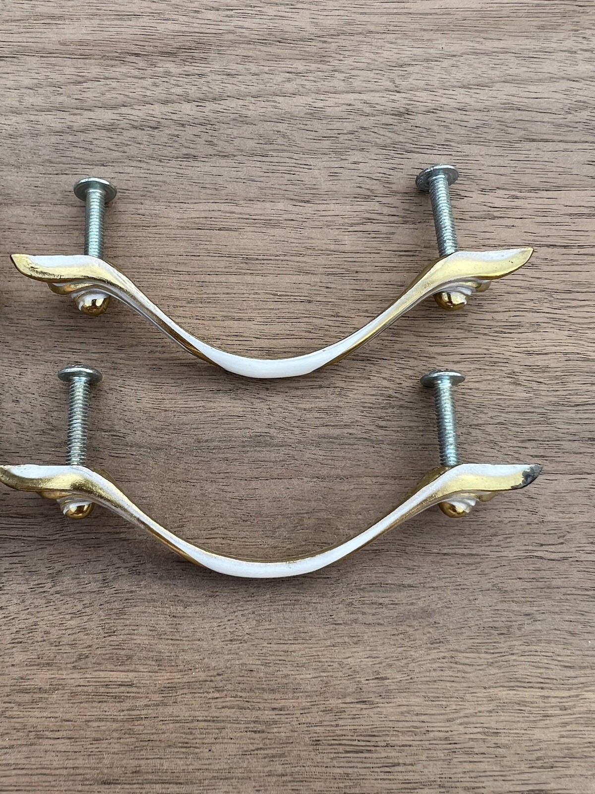 French Provincial Drawer Pulls Lot of 4 Center White On Brass