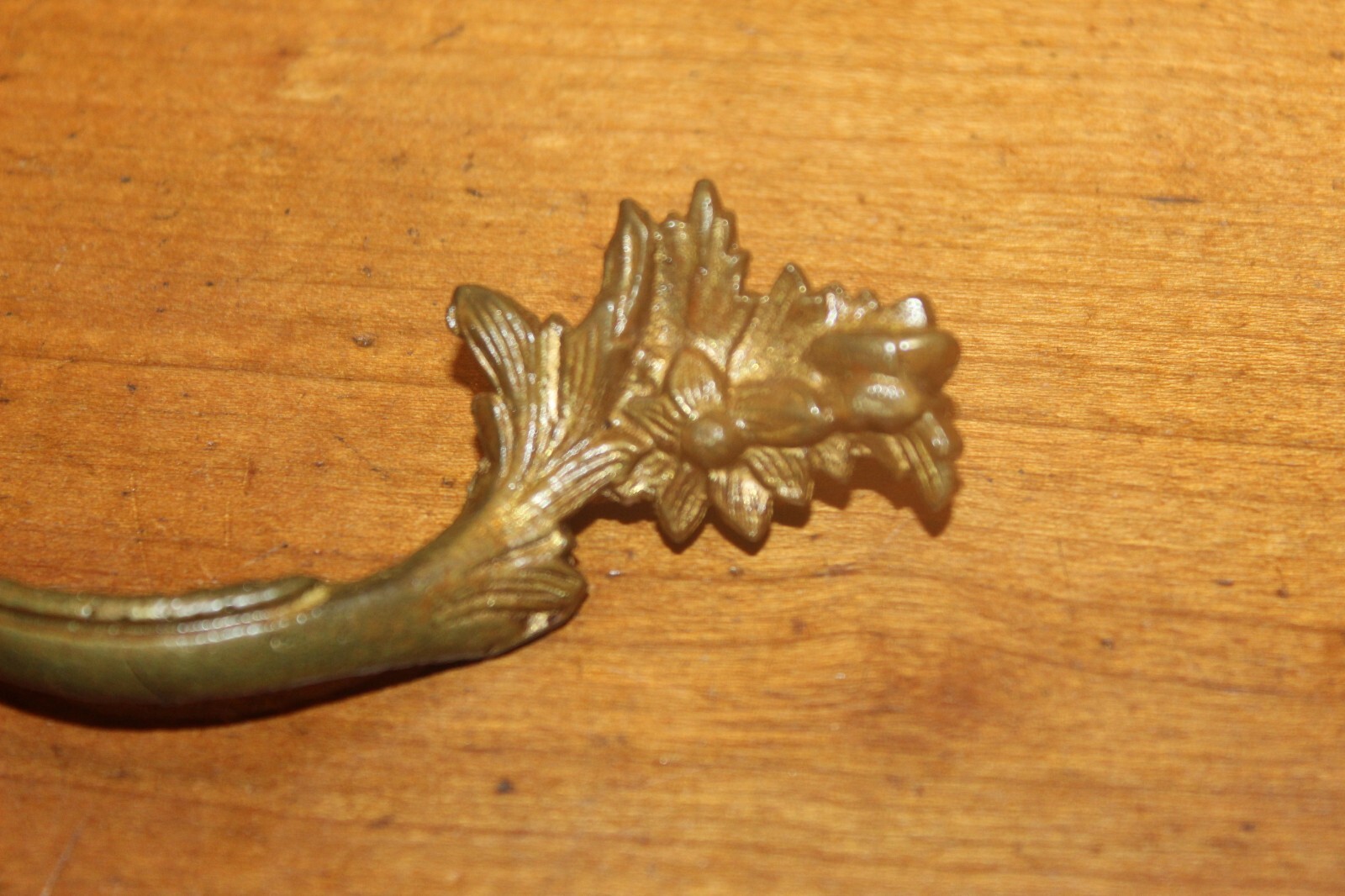 Ornate French Provincial Drawer Pull in Cast Bronze Unmarked Natural Patina J-5