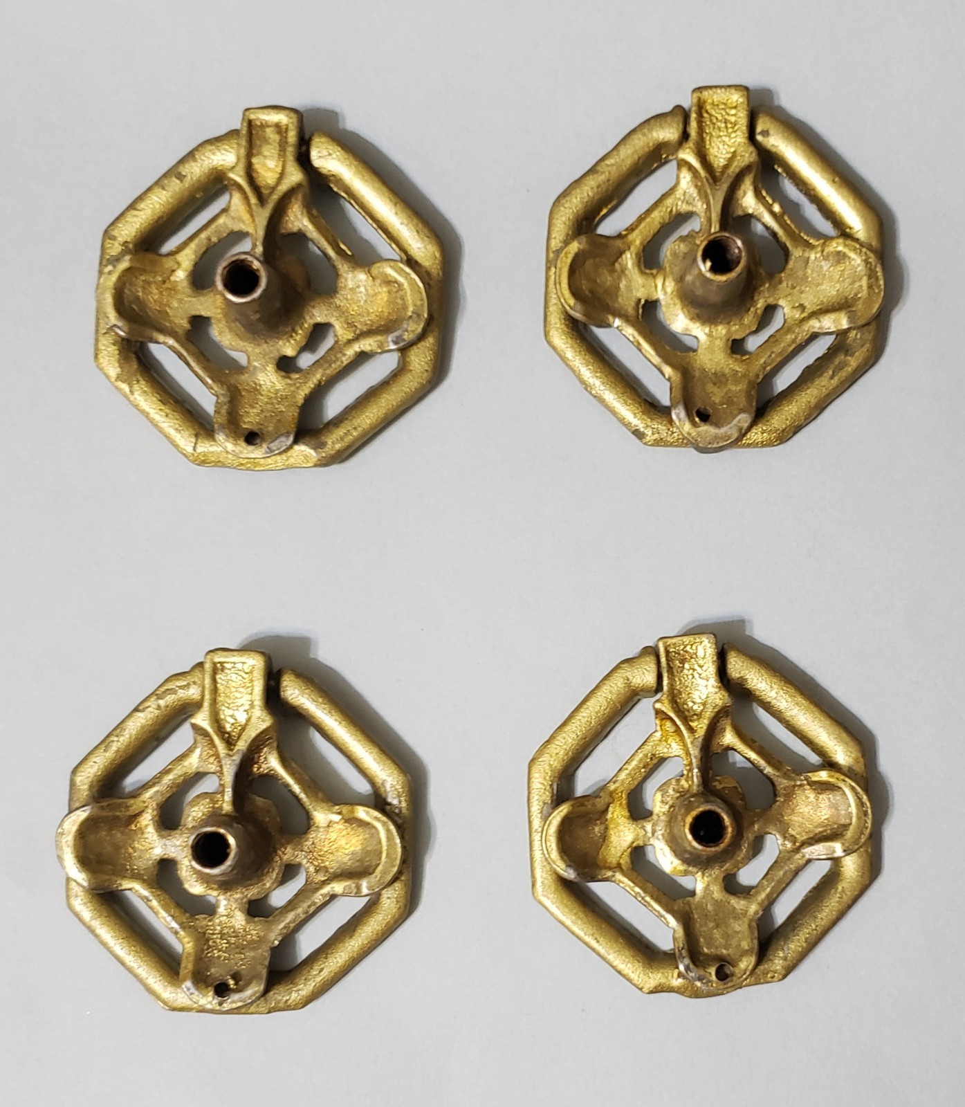 4 Keeler Brass Co Cast Brass Octagonal Ring Pulls F884 Mid-Century 1.75″ x 1.75″