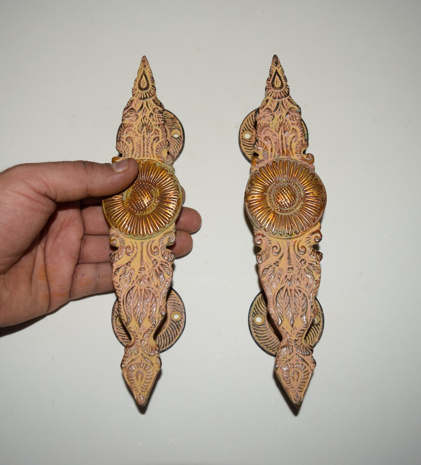Sunflower Design Door Pull Ornate Hand Carving Floral Handle Handmade Grip HK466