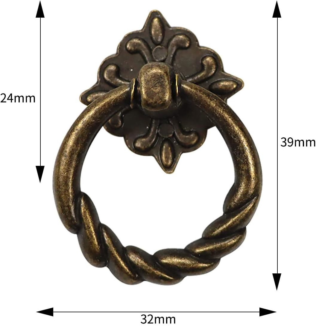 6Pcs Antique Bronze Drop Ring Drawer Pulls Cabinet Handles Furniture Hardware