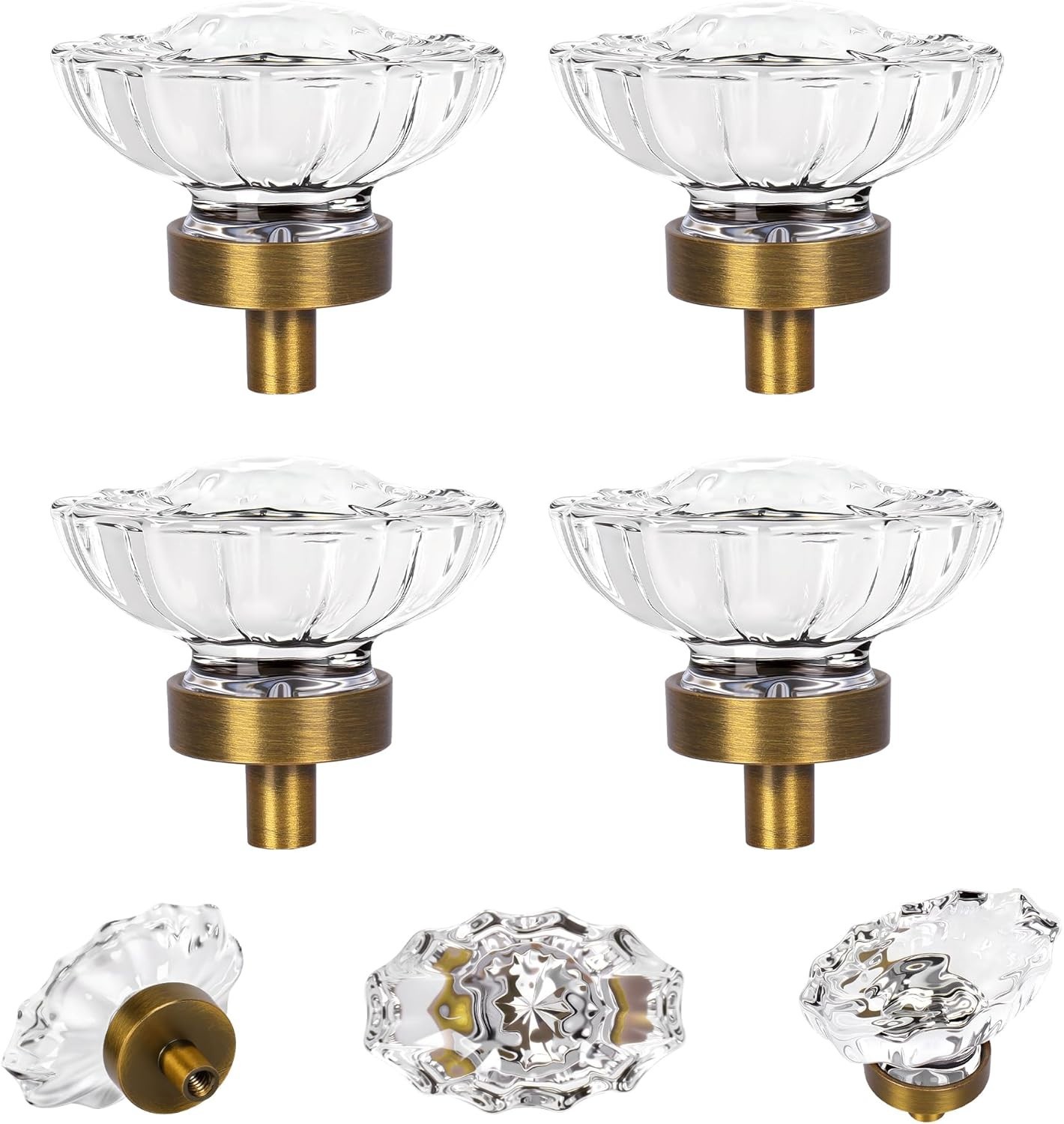 Vintage Antique Brass Crystal Drawer Knobs – 4 Pack