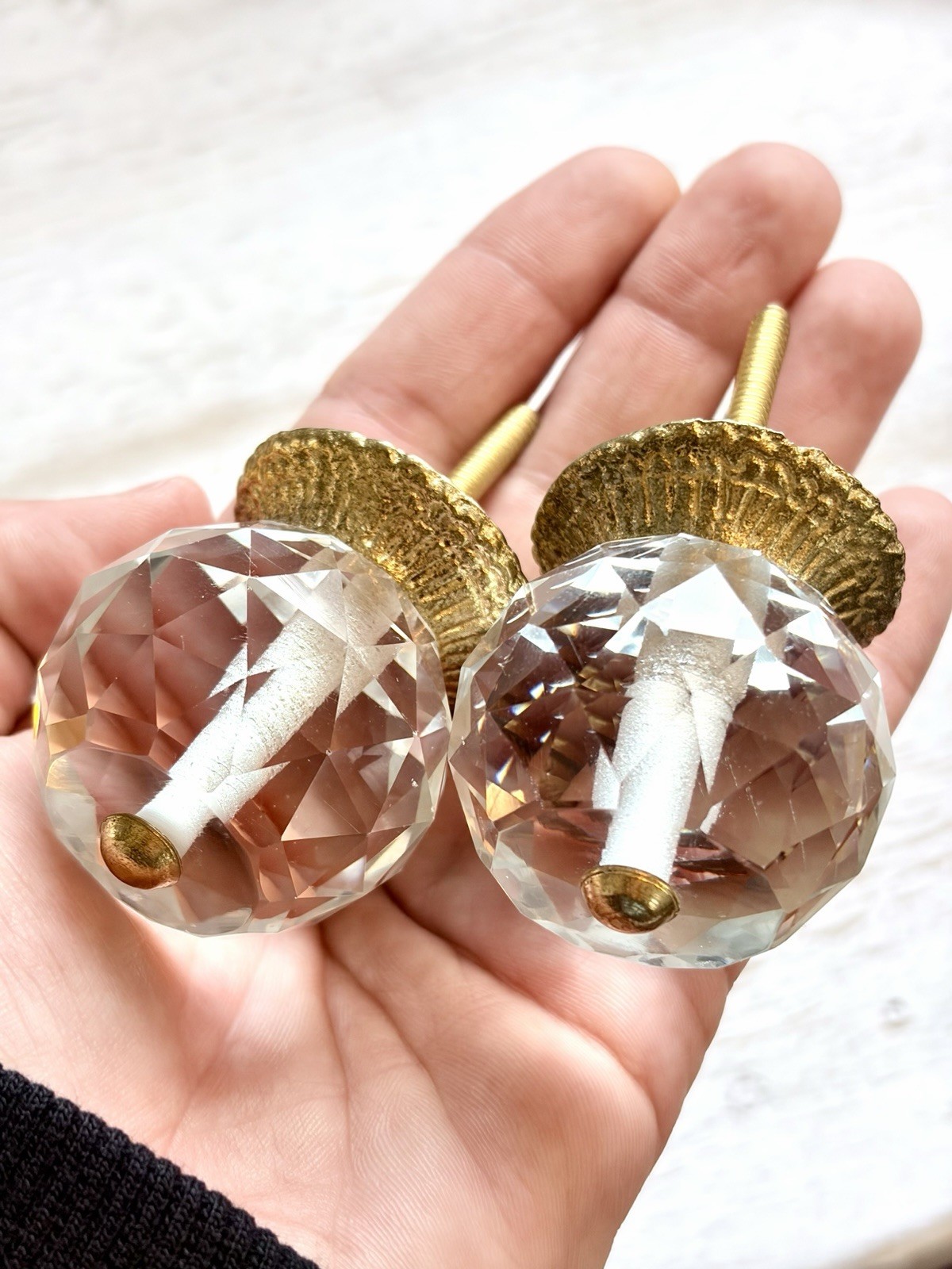 Clear Crystal Glass & Brass Drawer Pulls Vintage Style Cabinet Wardrobe Knobs