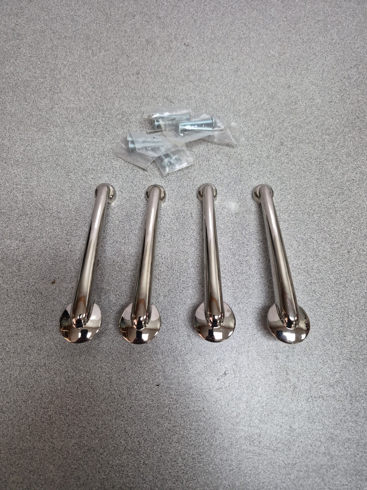 4 Shiny Chrome MCM Art Deco Atomic Looking Drawer Pulls Handle