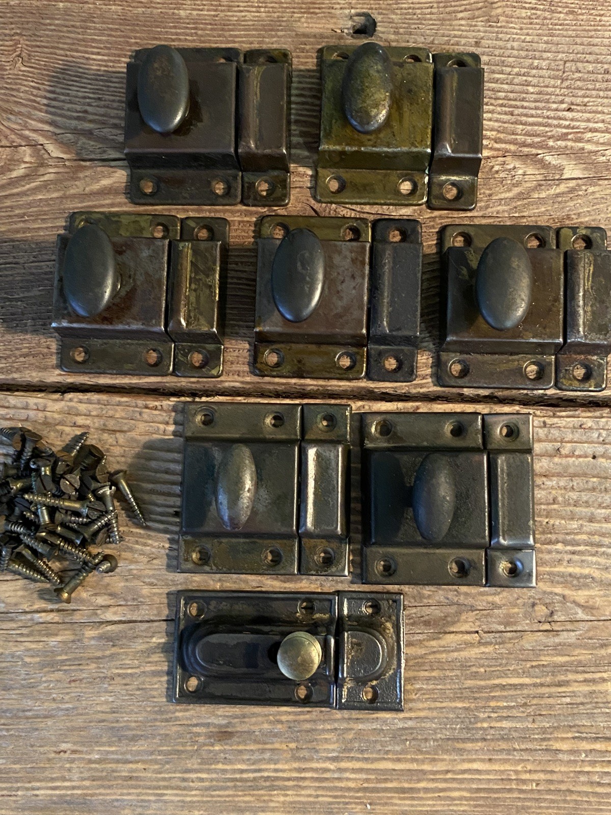 Vtg LOT of 8 Cabinet Cupboard Door Latch Closures & Keepers Twist Knob ALL Work!