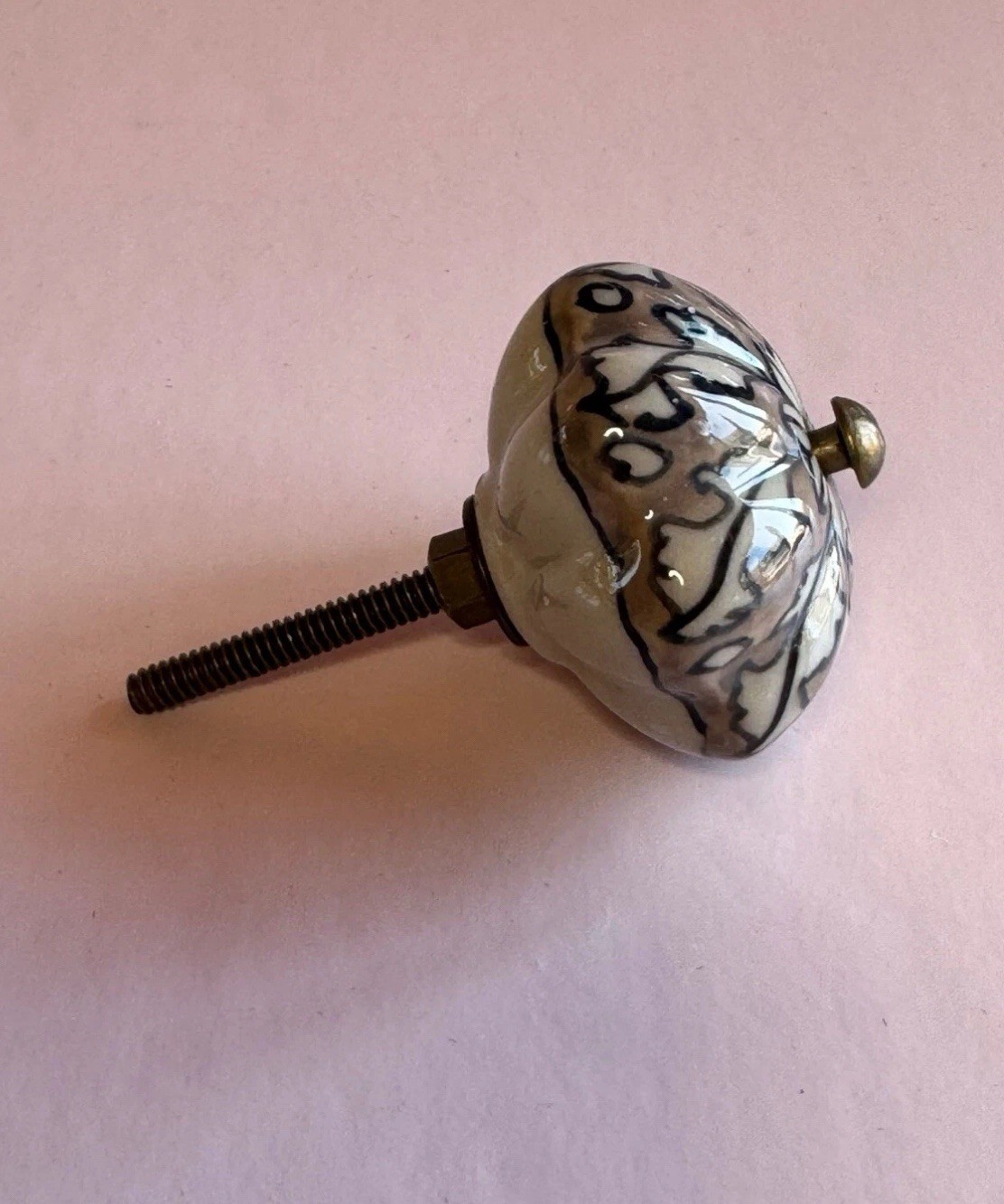 Set 6 Antique Style Ceramic Hand Decorated Bronze Tone Drawer Pulls Knobs Flower