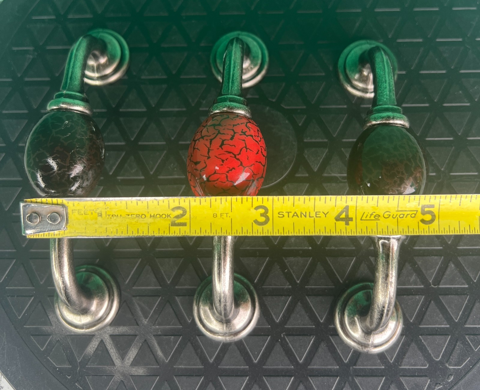 Lot of 3 Vintage Crackle Ceramic Cabinet Pulls Handles Red Black Silver 78 chars