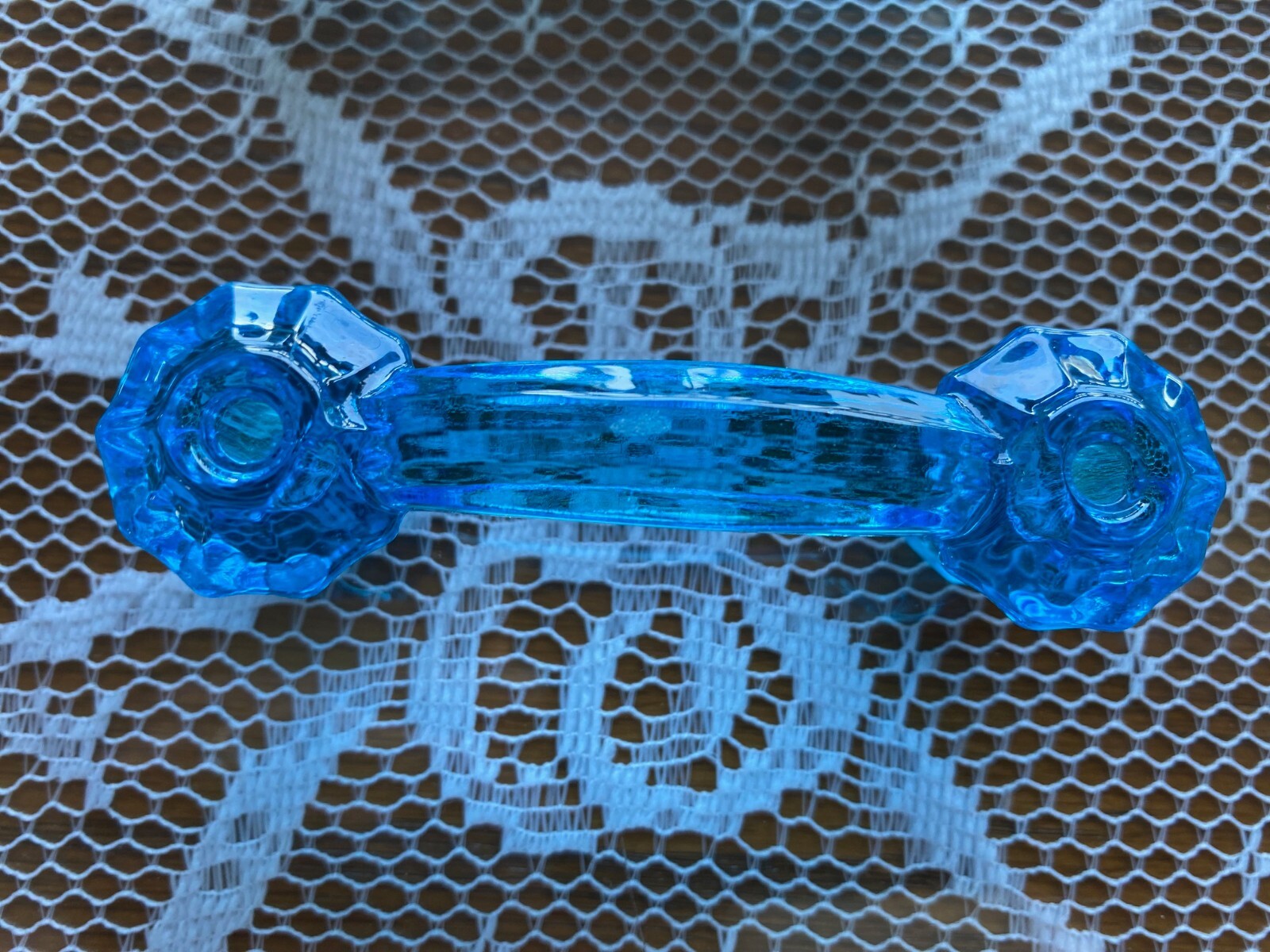 Vintage Rosette Style Peacock Blue Depression Glass Handle and Knob