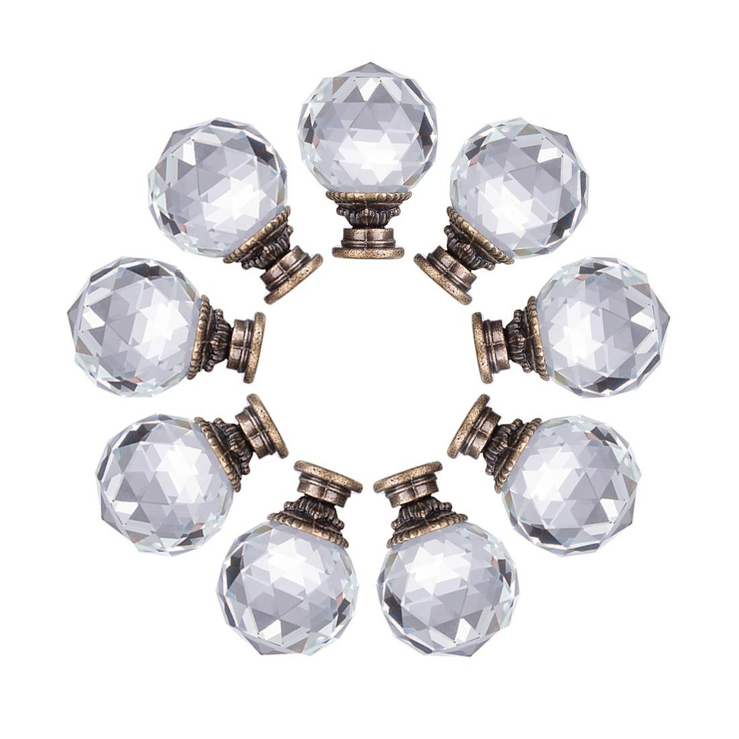 LONGWIN 10 Pack Crystal Kitchen Cabinet Knobs Pulls Handles 30mm Vintage Roun…