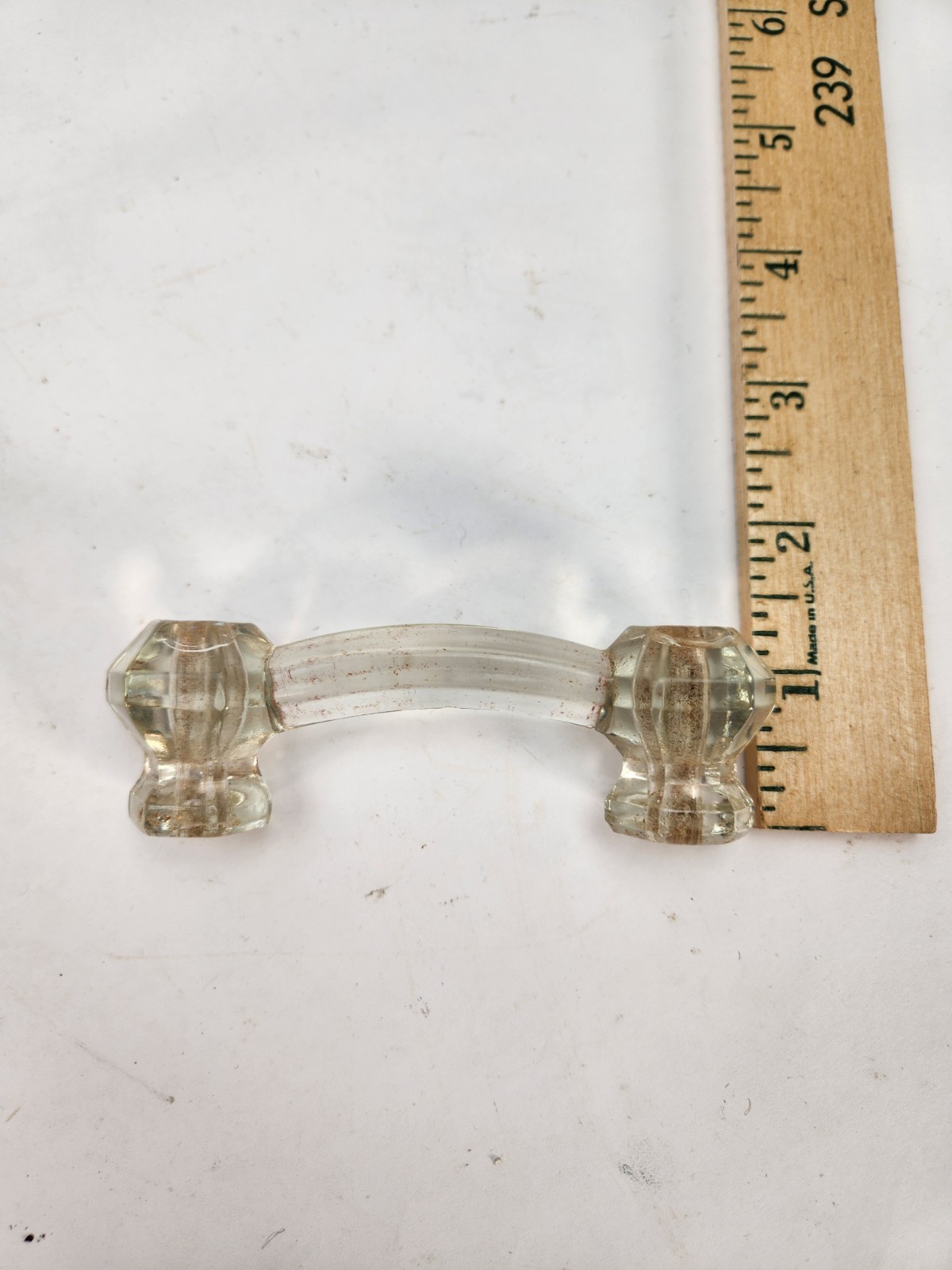 Antique Clear Glass Drawer Pull 3” OC Hexagon 6 Point Cabinet Knob 4.25”