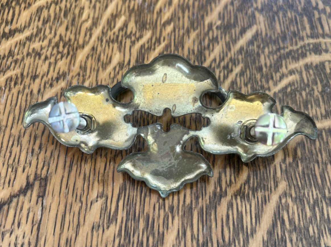 Vintage Pull Handles 2-1/2″ Centers White On Brass 1960s