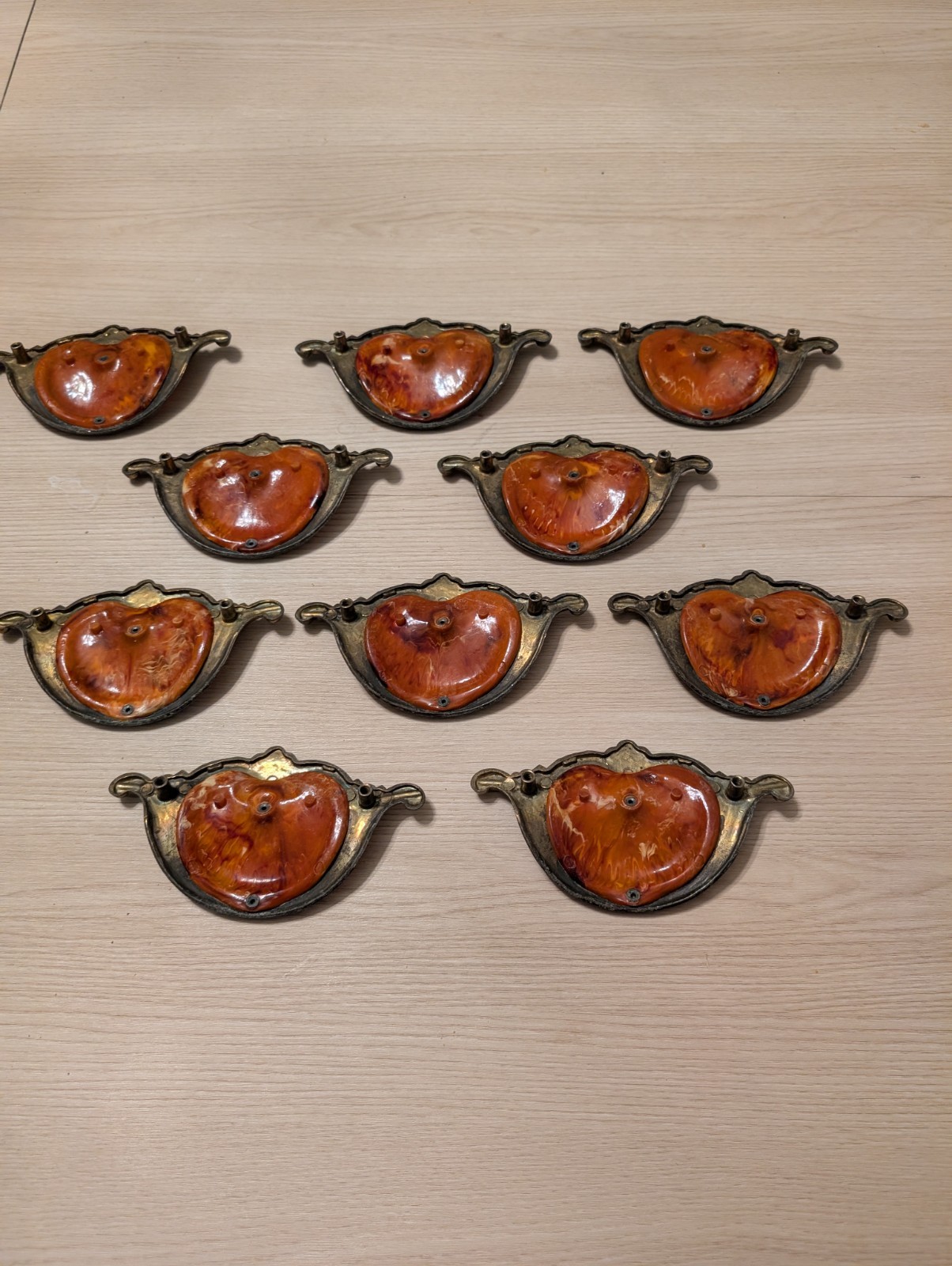10 Vintage Keeler Bakelite Brass Waterfall Shell Handle Dresser Pulls
