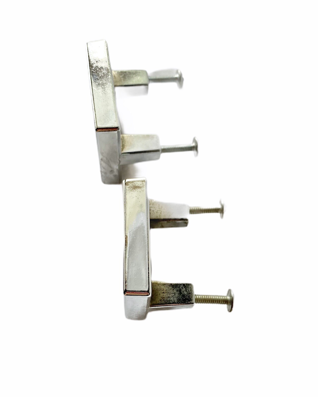 Midcentury Modern Chrome Geometric Open Square Knobs Pulls Set of 2
