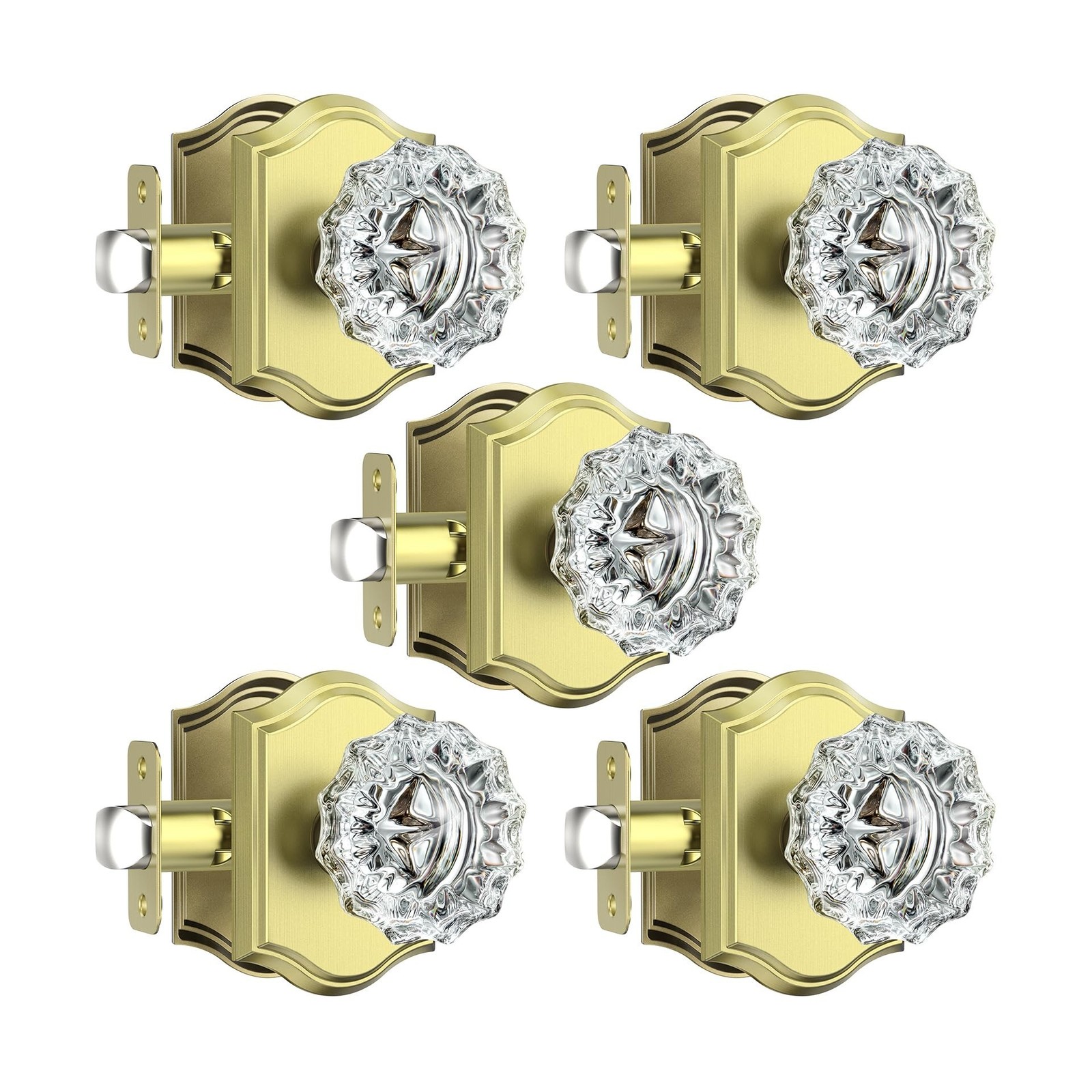 Glass Passage Door Knobs, 5 Pack Satin Brass Crystal Interior, Antique Glass,…