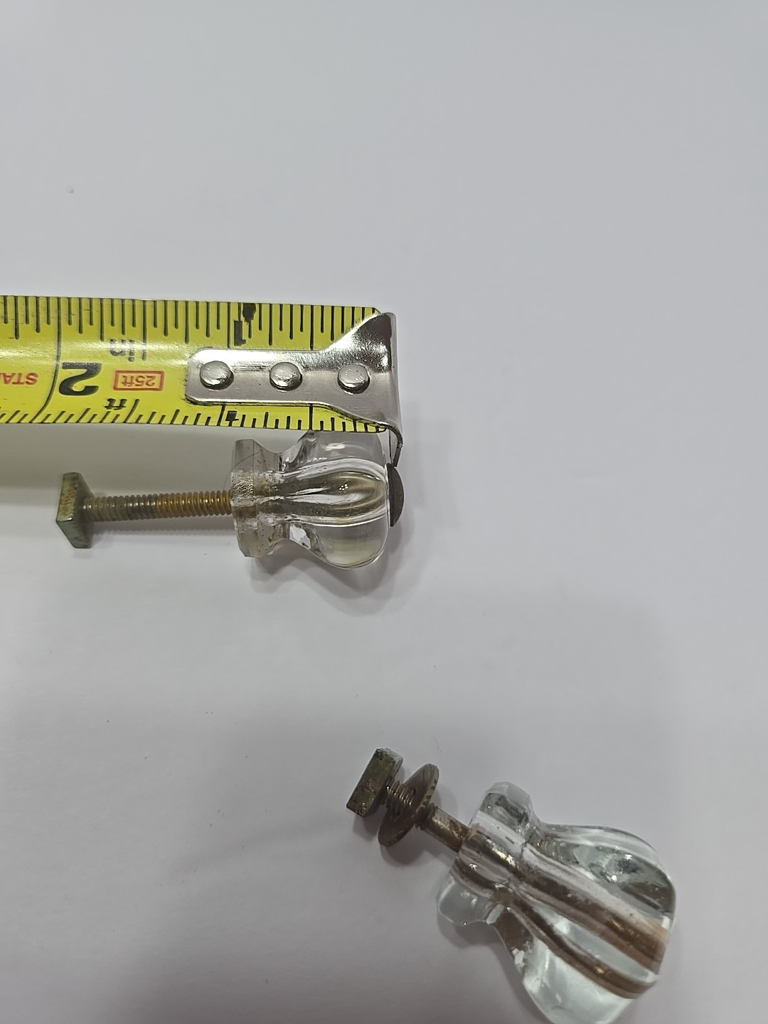 Lot of 2 VTG Clear Glass 6 Sided Cabinet Pulls Drawer Knobs Sunken Screw Heads
