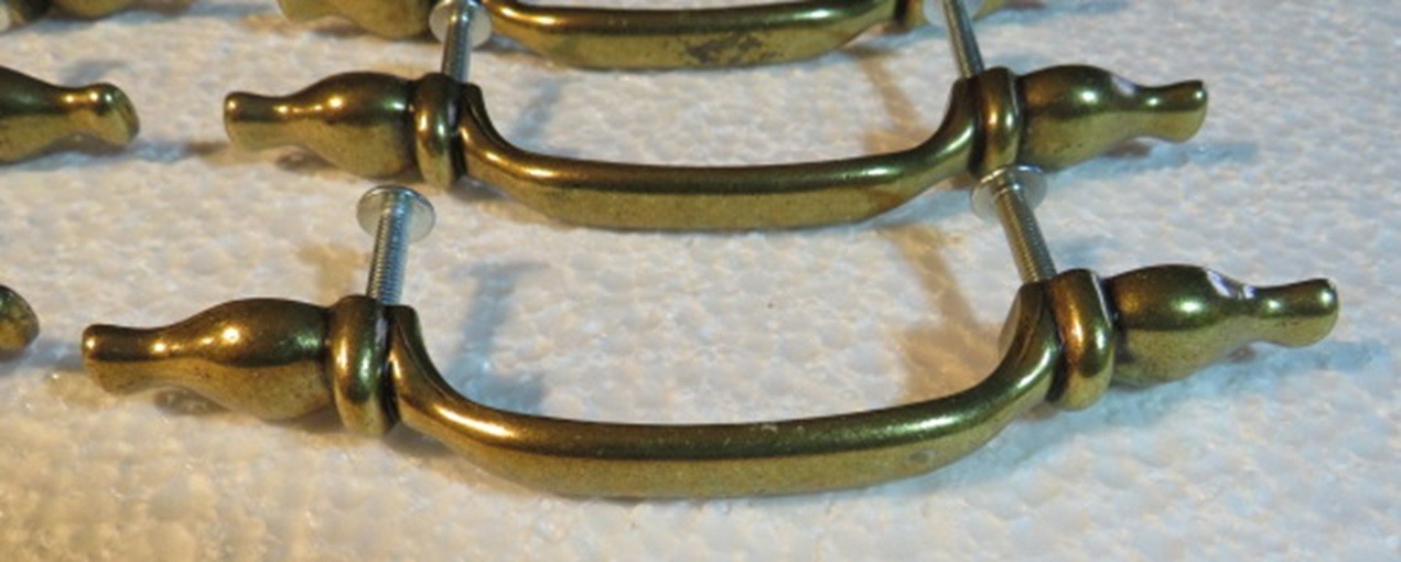 10 Vintage Amerock 63898, Brass Drawer Pulls Handles 3″ Centers, WITH Screws,