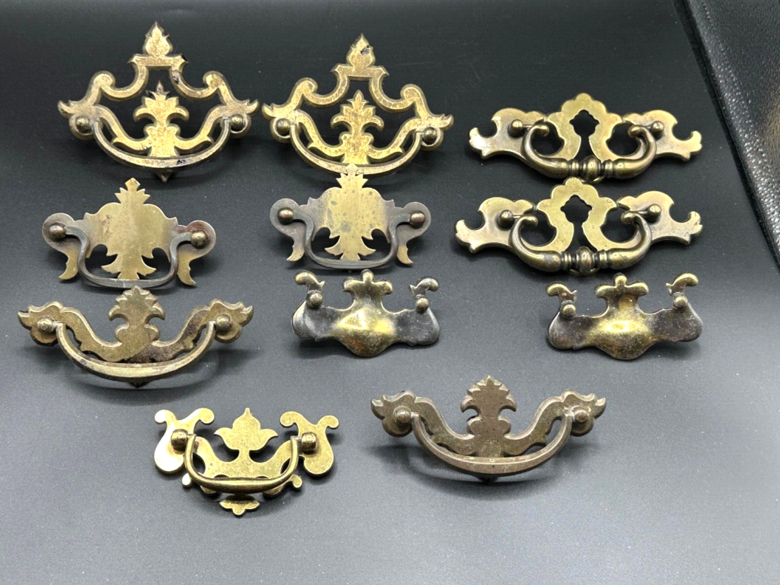 Vintage BRASS FURNITURE HANDLES DRAWER PULLS – 11 piece Variety