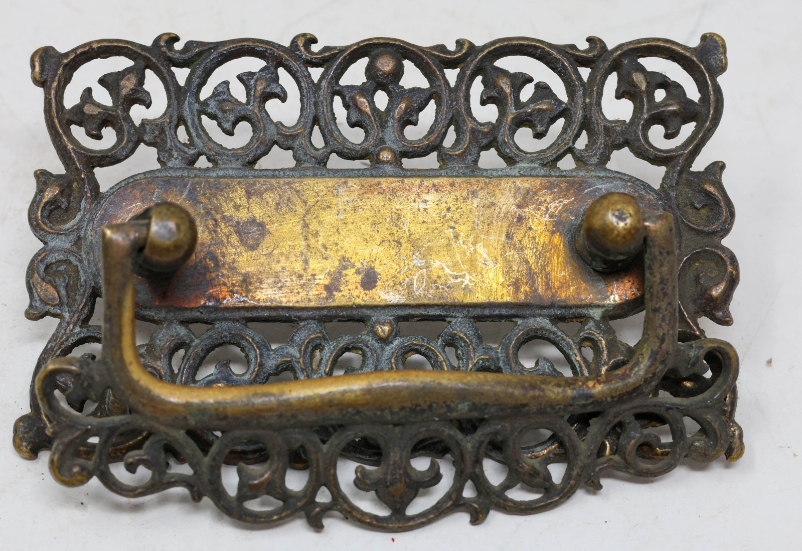 14-Pce Set Antique GRB Brass Bar Drawer Pulls Handles, Key, Locks, & Escutcheons